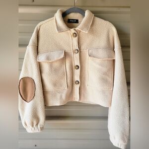 Blue B Sherpa Crop Jacket  Cream Medium